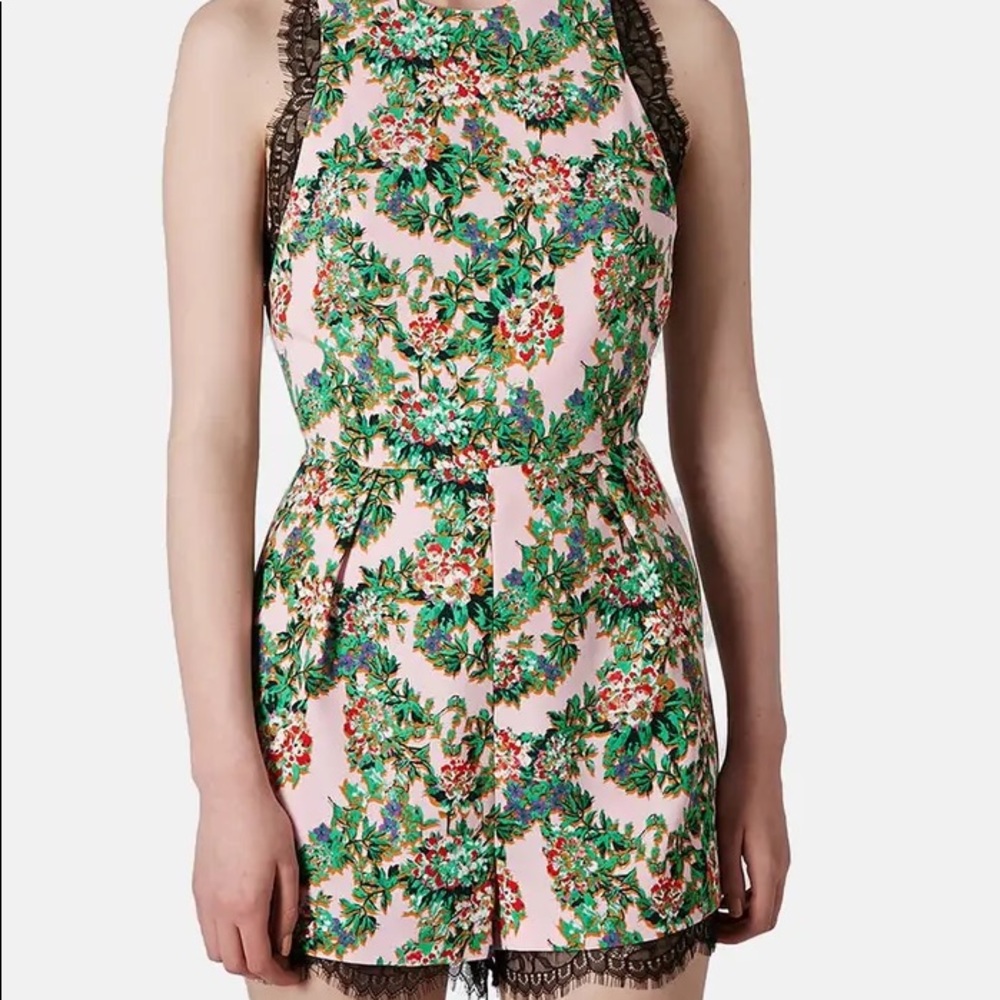 Topshop floral black lace trim romper